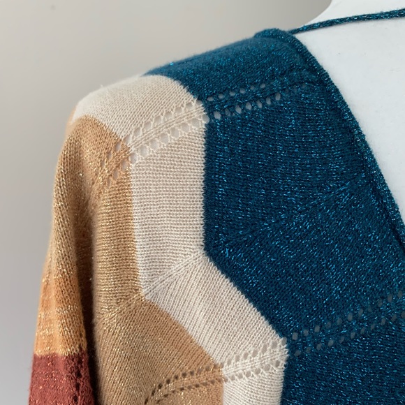 Y2K Metallic sparkle cotton knit bat wing sleeve S - Picture 7 of 14